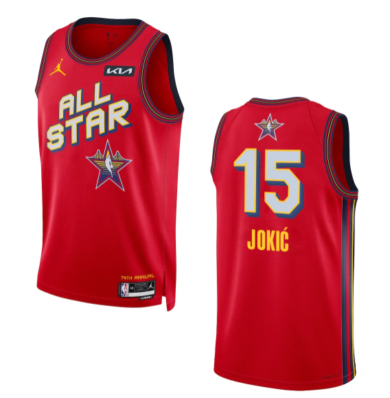 Men 2025 NBA All Star 15 Jokic red swingman jersey